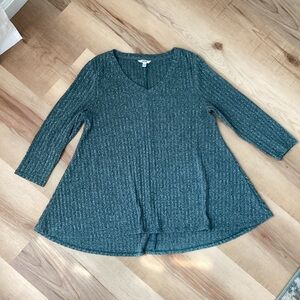 Sonoma Green Ribbed V-Neck Tunic Sweater | women’s MP | petite | 3/4 sleeve